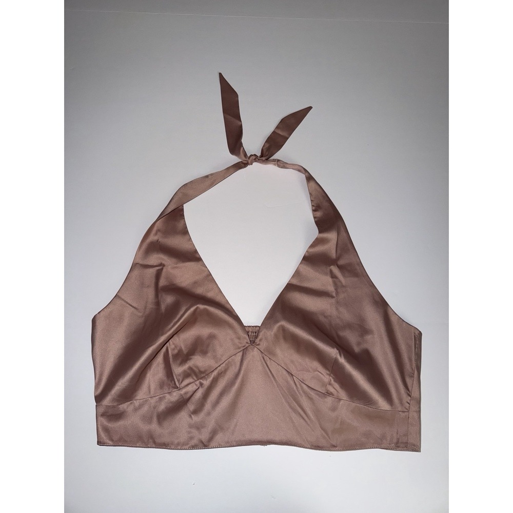 ASOS DESIGN Women US 14 Satin Halter Crop Top Mauve Pink Tie Neck Summer NEW